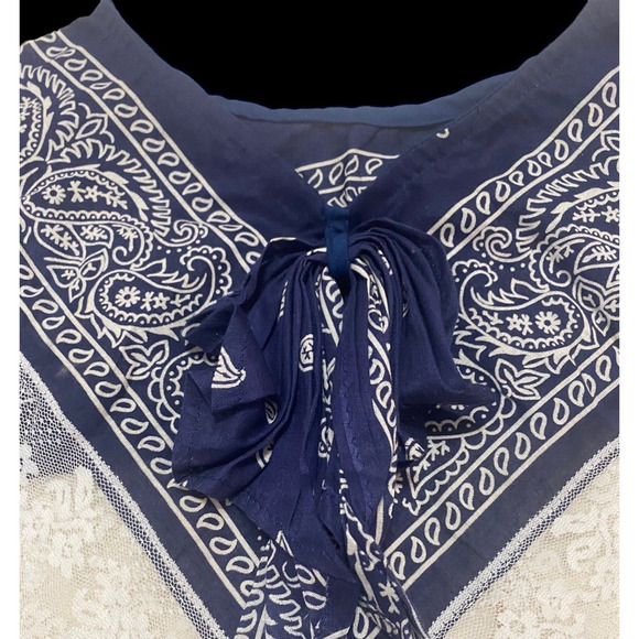 Vintage Little Girls Apron Blue Bandana Lace 3T - 5T Western Romantic Rockabilly - Picture 4 of 11